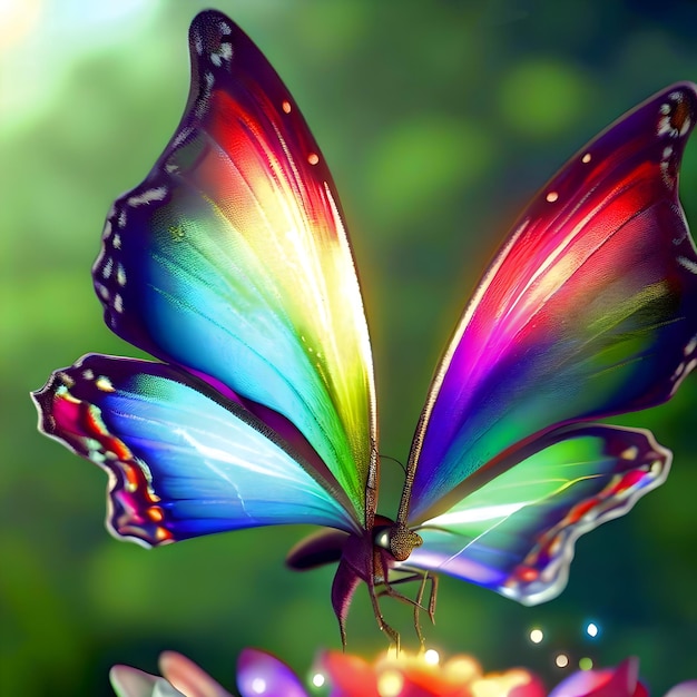 a colorful butterfly with a rainbow on its back