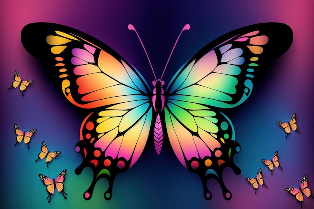 A colorful butterfly with a rainbow pattern on it