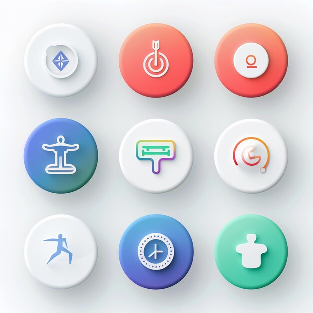 a colorful button with a blue and red button that sayston it