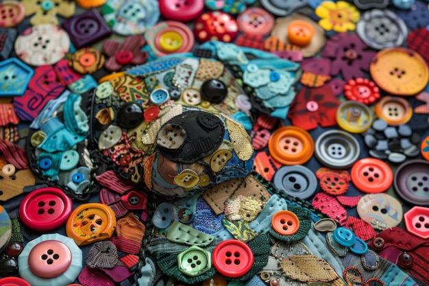 Colorful buttons pile on table