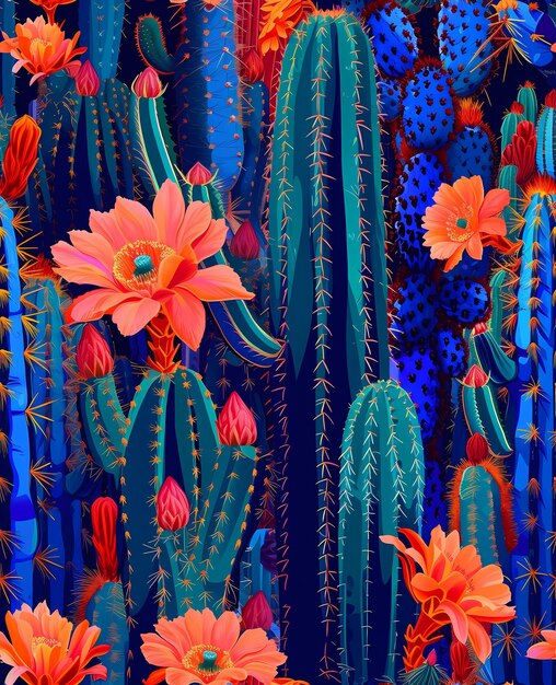 Foto pittura d'arte colorata di cactus illustrazione generata ai