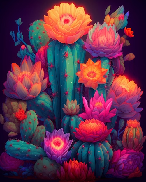 colorful cactus art painting