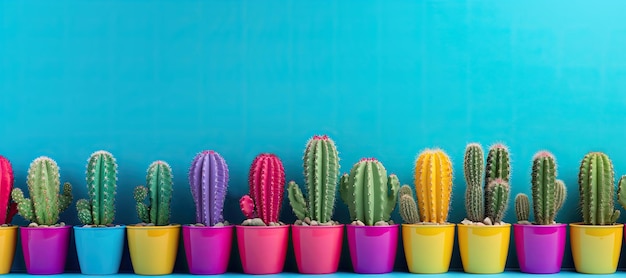 Colorful cactus in colorful pots