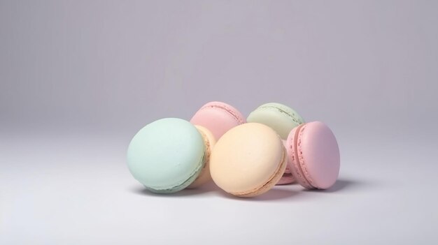 Colorful cake macaroon or macaron on a pastel background French almond cookies Generated AI