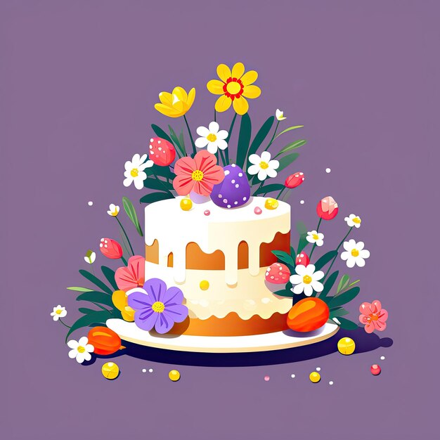 Photo colorful cake with floral decorations