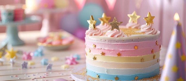 星が描かれたカラフルなケーキ