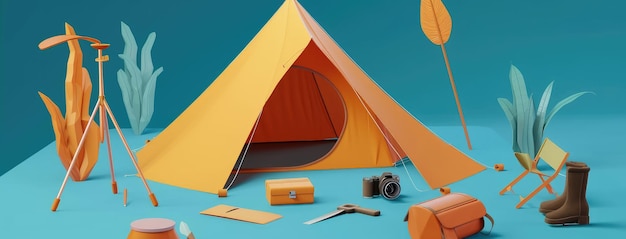 Photo colorful camping gear setup with tent