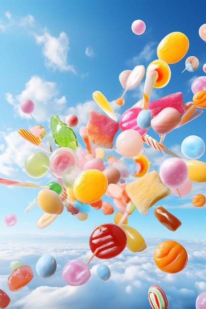 в небе летают разноцветные конфеты