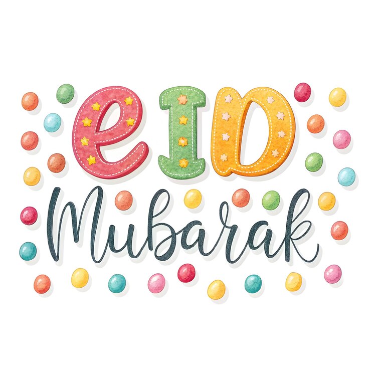 Photo colorful candies arranged to spell quoteid mubarakquot on a white background