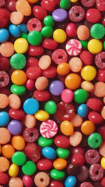 Colorful candies as background top view seamless pattern with candy many sweet candies closeup