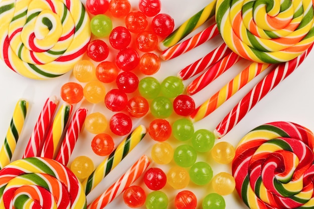 Colorful candies background Lollipop Top view