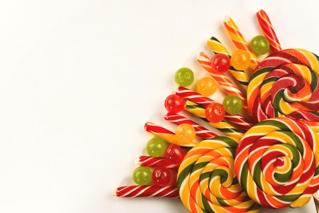 Colorful candies background Lollipop Top view