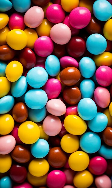 Colorful candies background Top view of multicolored candies