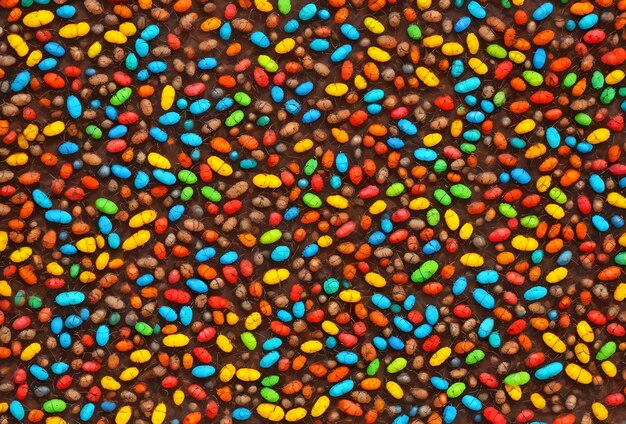 Цветные конфеты на шоколадном фоне
