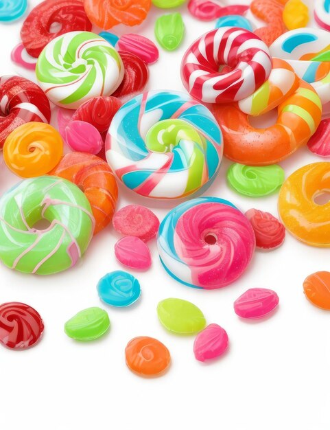 Colorful Candies Piled on White Background