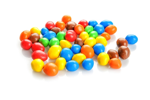 Colorful candies on white background