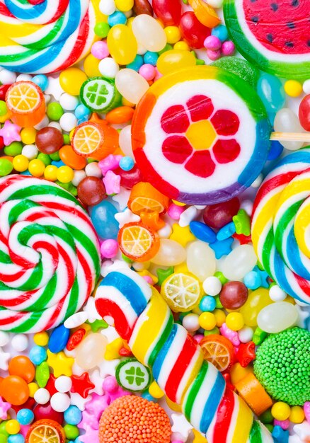 Colorful candies on the white background