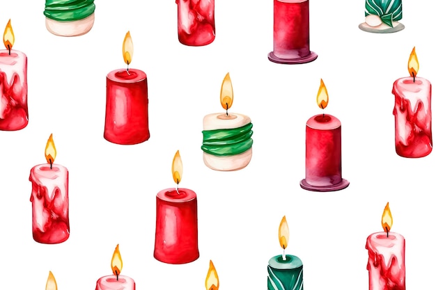 Красочные свечи на рождественскую и новогоднюю тему в акварельном стиле изолируют на белом