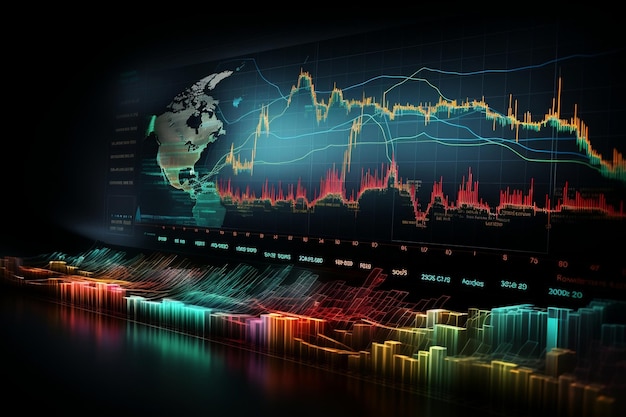 Colorful candlestick chart and data Generative Ai