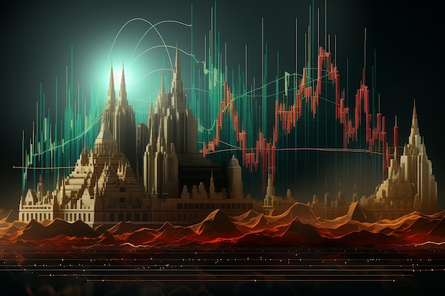 Colorful candlestick chart and data Generative Ai