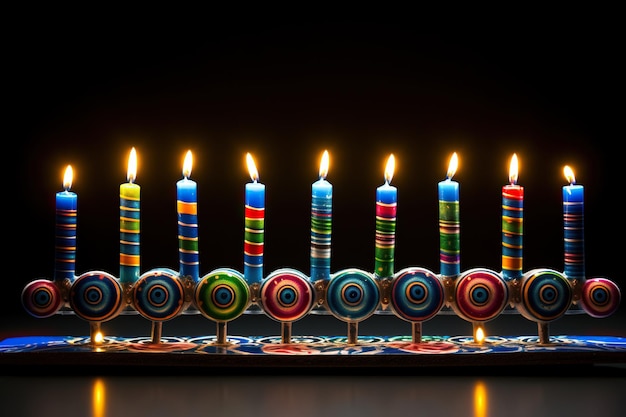 colorful candlestick with seven burning candles Celebrating Hanukkah