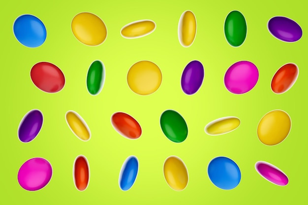 Colorful Candy Gems isolated on green gradient background