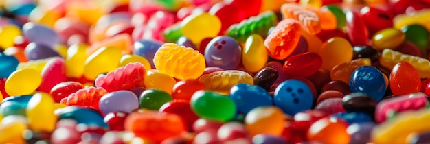 화려한 세부 사항으로 젤리 콩, 라코리스 및 <unk>드롭과 같은 다양한 사탕을 보여주는 다채로운 사탕