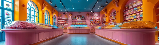 Photo colorful candy store with playful displays and bright