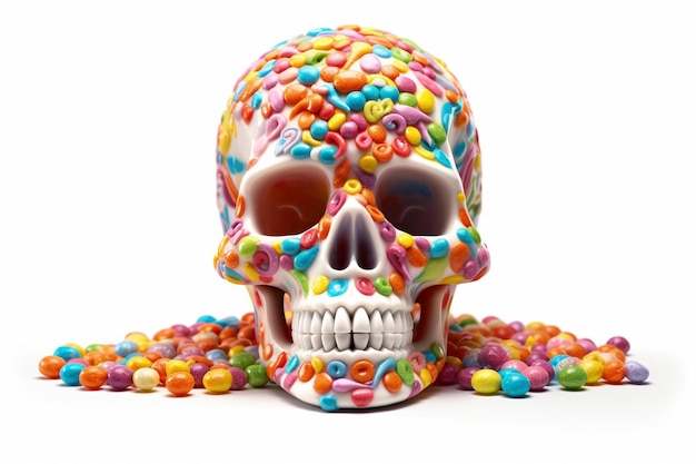 Colorful candy sugar skulls with flowers generative ai High quality illustration