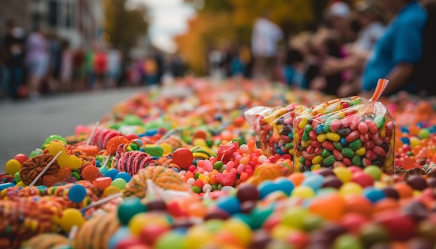 Photo colorful candy variations bring joy to large crowds generated by artificial intelligence