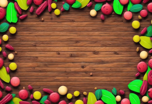 Colorful candy on a wooden background