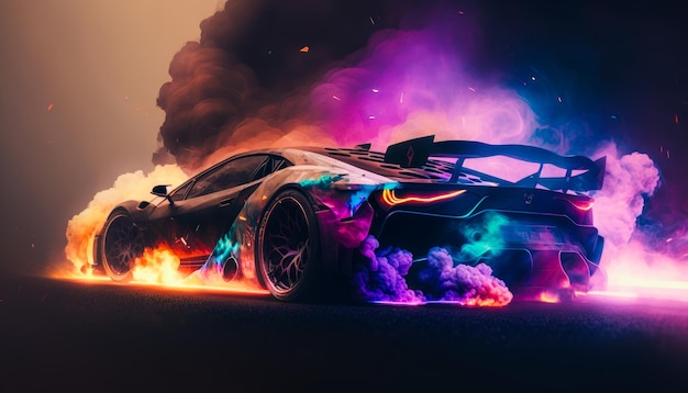 Colorful car with smoke coming out of it Generative AI