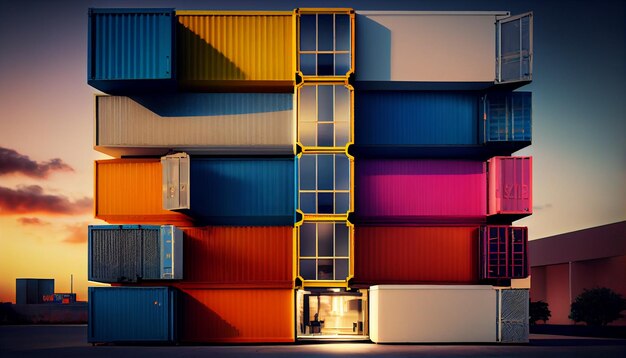 Colorful cargo containers are used for housing or hotel Ai generative