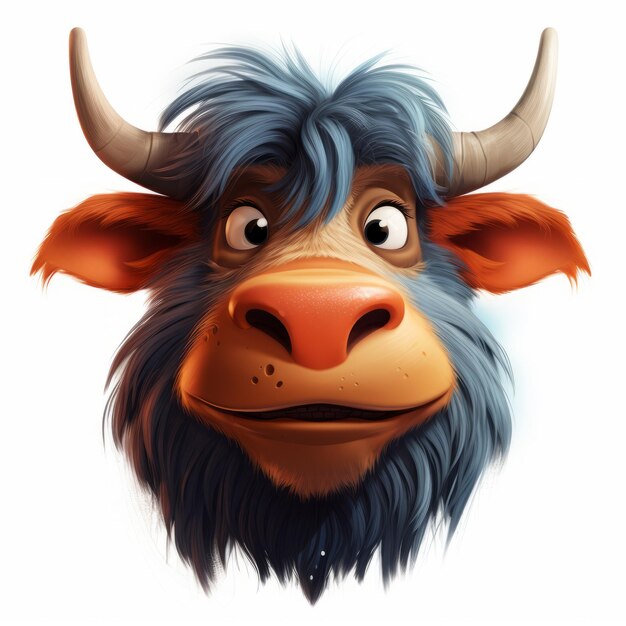 Photo colorful caricature animated cowface in valentin rekunenko style