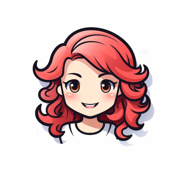 Colorful Caricature Anime Girl Icon with Long Red Hair