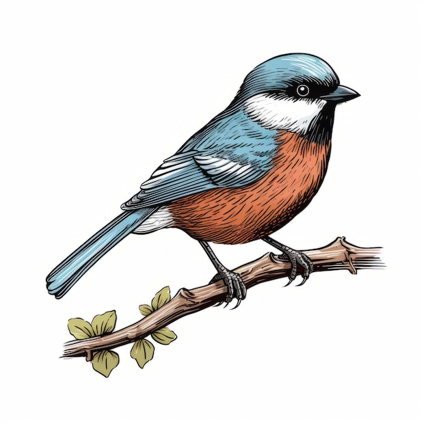 Colorful Caricature Of A Bird Sitting On A Branch