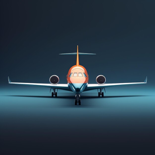 Colorful Caricature Streamlined Orange Airplane In Minimalistic Portrait Style