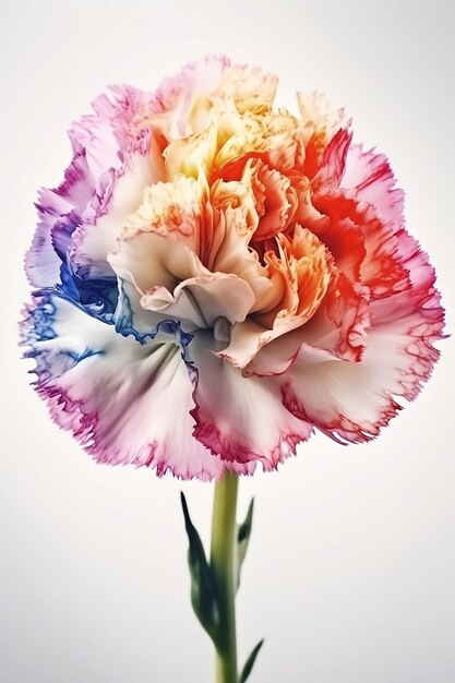 Colorful carnation on white background close up