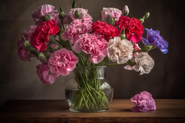 Colorful carnations vase Generate Ai