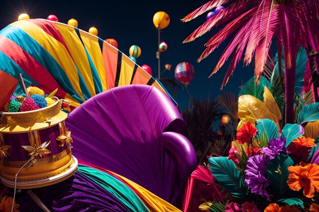 A colorful carnival background with musical instruments