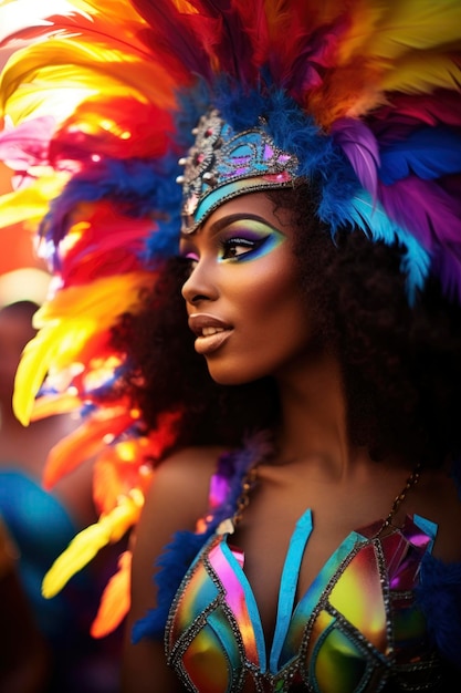 colorful carnival girl in feather costume generative ai