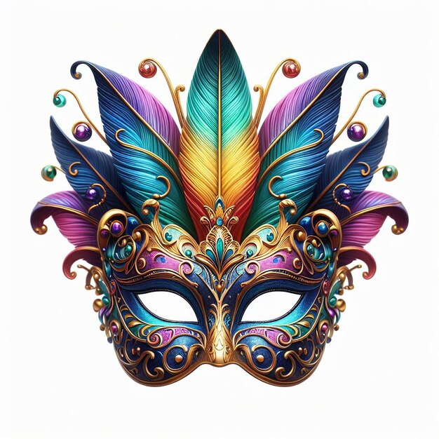 colorful Carnival mardi gras mask on white background