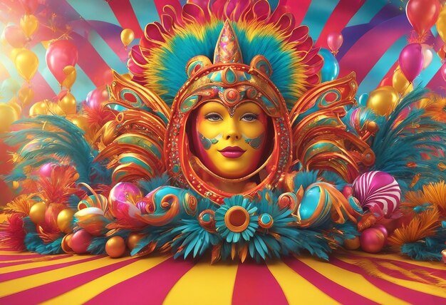 Colorful Carnival mask with elements and colorful background