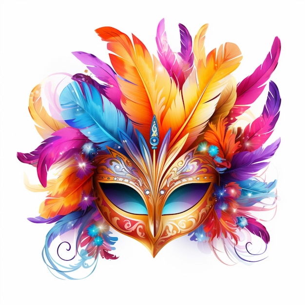 Colorful Carnival Mask With Feathers png white background