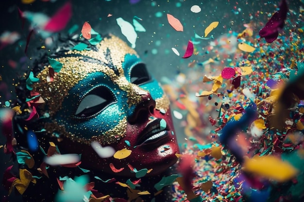 Photo colorful carnival masks, brazilian carnival, confetti, festivity, generative ai