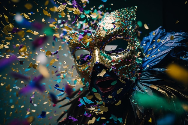 Premium Photo Colorful carnival masks brazilian carnival confetti