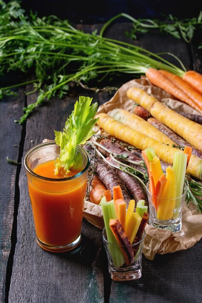 Colorful carrots and juice