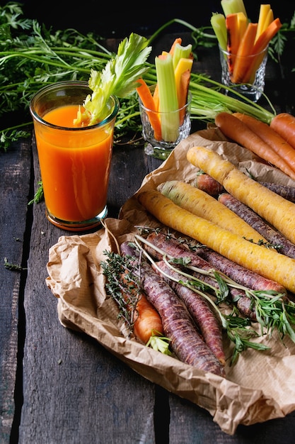 Colorful carrots and juice