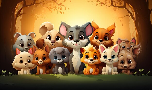 Photo colorful cartoon animals on a blurred background selective soft focus