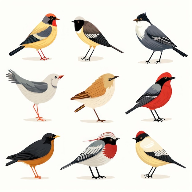 Colorful Cartoon Birds in Simple Style AI Generated